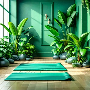 Lifestyle Voxel Art: Wellness Scene With Yoga Mat And Plants With Image, There
