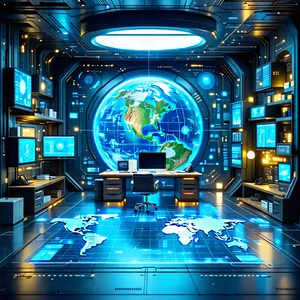 Tech Diagram Style: (futuristic:1.27) Tech Startup Office With Futuristic Setting,