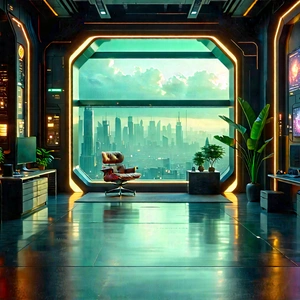 Futuristic tech startup office