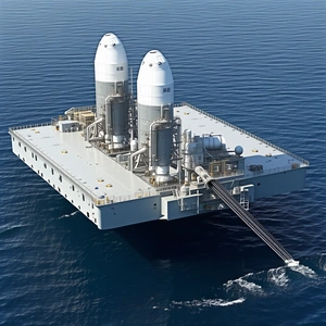 A Large, Floating Platform With Two Large, Cylindrical Structures On Top Of It