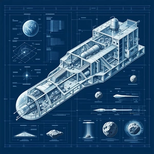 The Image Is A Blueprint Of A Spacecraft, Showcasing Its Various Components And Features