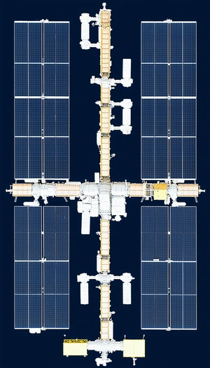 The Image Is A Blue And White Illustration Of A Space Station