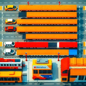 Urban Voxel Art: Aerial view of transportation hub
