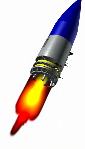 A Rocket Is Shown In A White Background, With Its Engine And Exhaust Visible