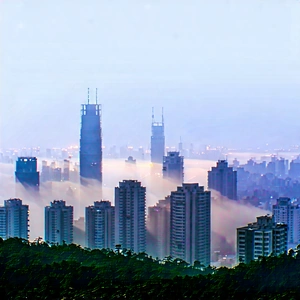 Urban Stock Photography: Cityscape Of Urban Skyline During Foggy Morning With City Skyline