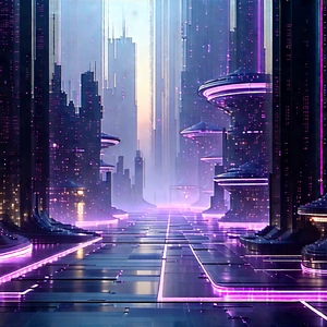 Futuristic Innovation Hub With Futuristic Cityscape,