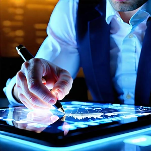 Business 3D Render: Legal professional using digital tablet