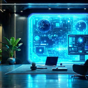 (futuristic:1.26) Tech Startup Office With Image, There