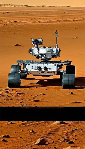 A Large Robotic Vehicle, Possibly A Rover, Driving Across A Sandy Terrain