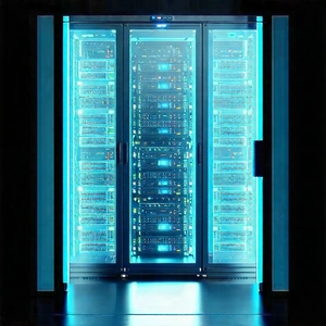 Server Rack With Laser Scanning With Large, Blue-lit
