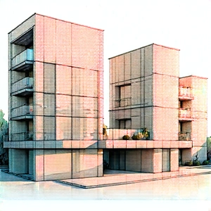 Urban Pencil Sketch: Modern Apartment Complex With Reflective Glass With Tall Buildings,