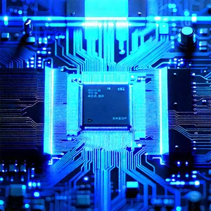 Circuit board with blue light (glow:1.22)