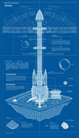 A Blue Poster Is Displayed, Featuring A Large Tower With A Cross On Top