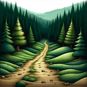 Nature Diagram Style: Path Through Pine Forest With Image, There