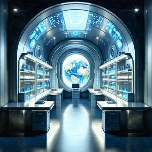 Futuristic Research Laboratory With Image, There