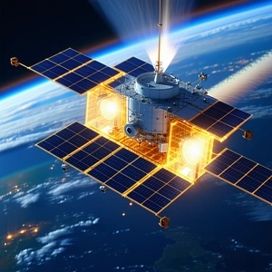 A Spacecraft With A Large Dome On Top, Flying Through The Sky