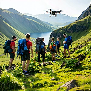 Lifestyle Drone Photography: Hiking group with like-minded individuals