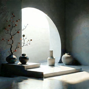 Abstract 3D Render: Minimalist arrangement with negative space