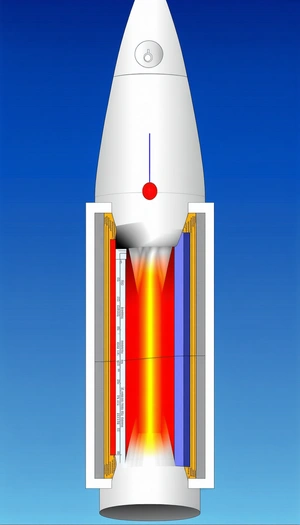 A Rocket Ship With A Red And Blue Flame Coming Out Of It