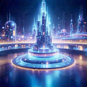 (futuristic:1.21) Tech Startup Office With Futuristic City,