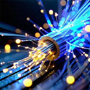 Close-up Of Fiber Optic Cables With Blue Wire