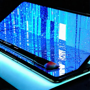 Tech Acrylic Painting: Tablet with holographic display