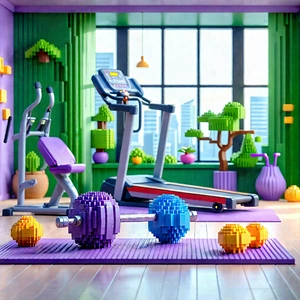 Lifestyle Voxel Art: Wellness Scene With Fitness Equipment With Image, There