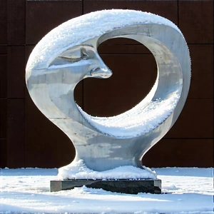 Urban Watercolor Painting: Modern sculpture with (snow:1.48) covering