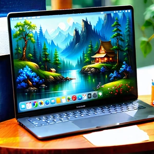 Tech Oil Painting: Laptop With User Interface With Laptop Computer