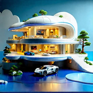 Futuristic Smart Home With Large, Futuristic