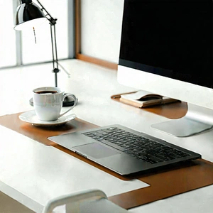 Business Octane Render: Workplace with laptop and coffee on desk