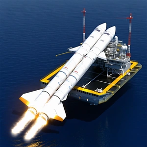 A Large White Space Shuttle On A Platform In The Ocean