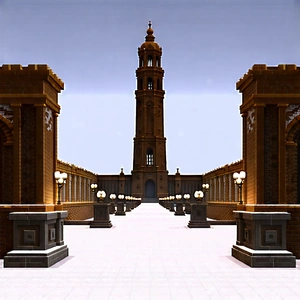 Urban Low Poly: Historic Monument With Rain-slicked Streets With Model Large