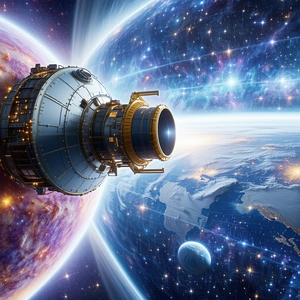 A Spacecraft, Possibly A Space Shuttle, Flying Through The Vast Expanse Of Space