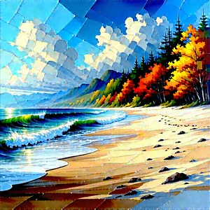 Lifestyle Oil Painting: Beach Day During Autumn With Painting Beach