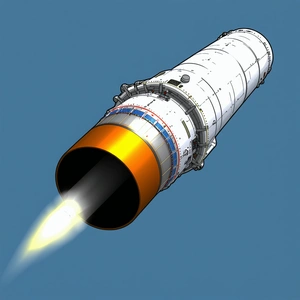 A Rocket Is Shown In A Blue Sky, With A Bright Orange And White Exhaust Trail Behind It