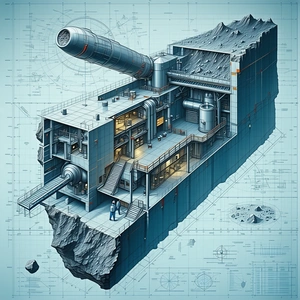 A Large Blue Structure Is Shown In A Blueprint Drawing