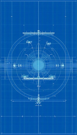 A Blue Circle Is The Center Of The Image, With A Large Number Of Smaller Circles Surrounding It