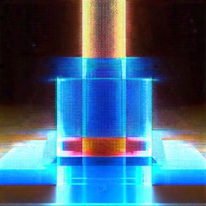 Quantum Computer With Digital Particles With Close-up Blue