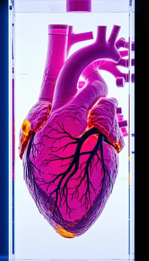 The Image Is A Close-up Of A Heart, Showcasing Its Intricate Structure And Blood Vessels