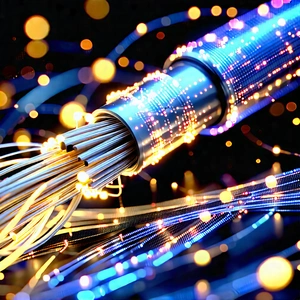 Close-up Of Fiber Optic Cables With Close-up Blue