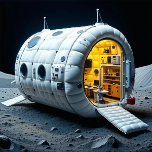 A White Spacecraft With A Large Door, Which Is Open