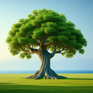 Nature Minimalist Design: Ancient (tree:1.49) In Coastal Environment With Large, Green