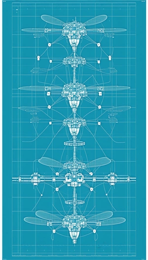 A Blue Drawing Of A Helicopter Is Displayed On A Blue Background