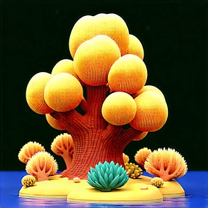 Nature 3d Render: Coral Reef In Autumn Colors With Small, Intricately