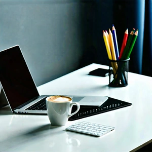 Business Isometric Design: Workplace With Laptop And Coffee On Desk With Laptop Computer
