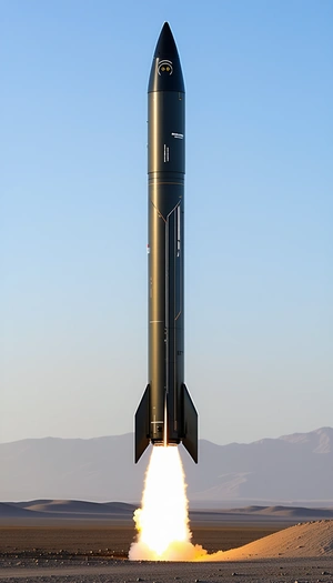 A Rocket Is Being Launched Into The Sky, With Its Long Tail Visible As It Ascends