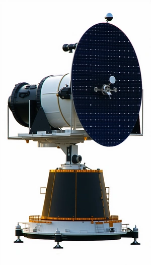 A Large Satellite Dish Mounted On A Black Structure