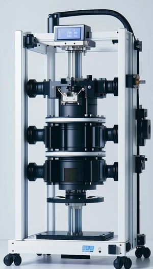 A Large Black And Silver Machine Is Sitting On A White Counter