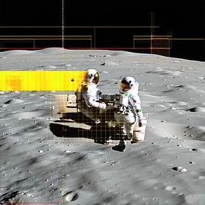 In The Image, Two Astronauts Are Standing On The Moon, Wearing Their Space Suits